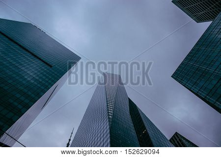 new york city sky scraper buildings looking up