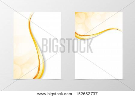 Front and back light smooth flyer template design. Abstract template with golden lines in wavy style. Vector illustration