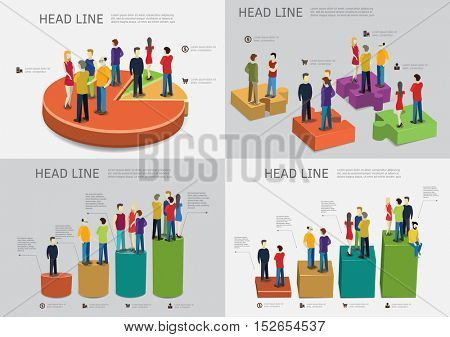People are standing on bar charts Career ladder concept. Vector illustrations set.