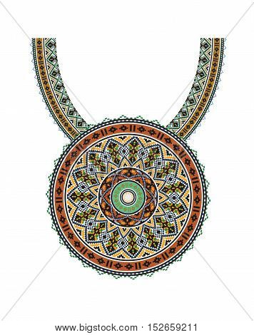Vector Ethnic necklace Embroidery for fashion women. Pixel tribal pattern for print or web design. jewelry, necklace, print on fabric.