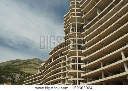 Construction Of The Hotel In The Rock By The Sea