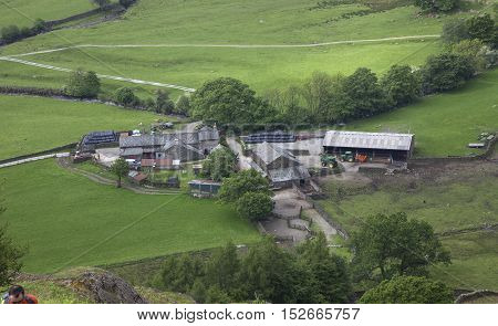Cumbrian farm from Helm Crag, The Lake District, England