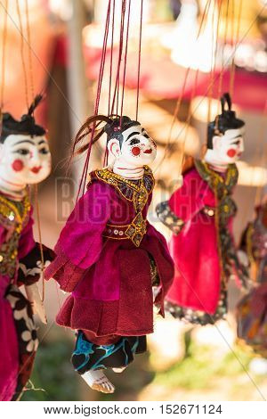 Traditional handicraft puppets souvenir in Bagan Myanmar
