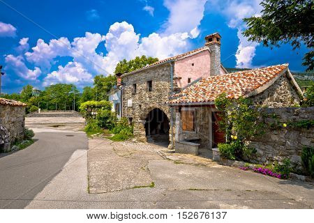 Old stone town gate and architecture of Roc Istria Croatia
