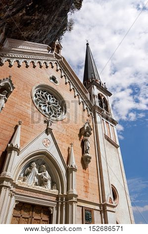 Facade of the Madonna della Corona the Sanctuary of Our Lady of the crown. Spiazzi Verona Veneto Italy