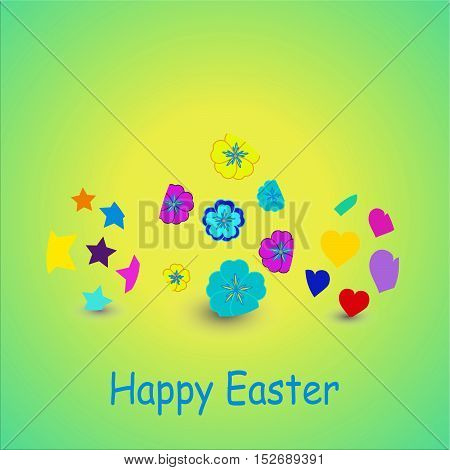 Illustration of decorative eggs on green. Vector illustration