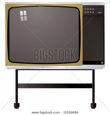 Illustrazione di una tv degli anni settanta con metallo stand
