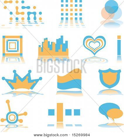 Muchos diseños de logotipo en naranja y azul con sombra