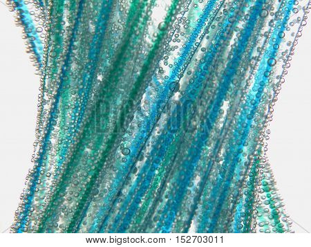 Lines with water drops, underwater photo, shiny water droplets, green blue bands objects in the water, air bubbles on the surface