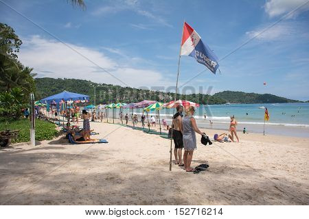 PHUKET THAILAND - JULY 252016 : Tourists from various countries are playing activities at Patong beach 252016 at Patong beach Phuket Thailand