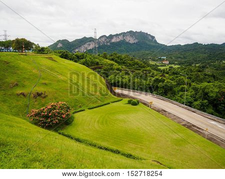 grass field at Ratchaprapha Dam Surat Thani province,Thailand