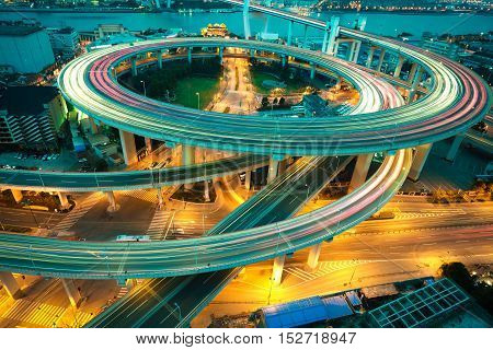 Bird View At Asia's Largest Across The Rivers In A Spiral Bridge At Night