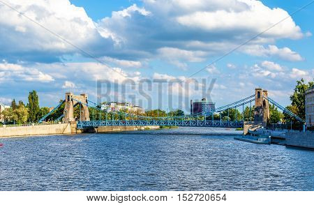 Grunwaldzki suspension bridge over river Odra in Wroclaw - Poland