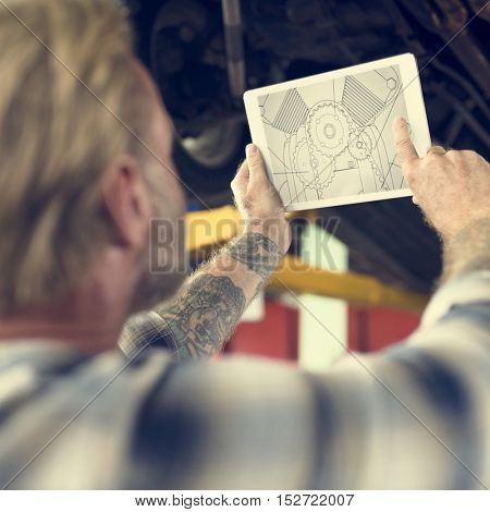 Construction Master Plan Draft Blueprint Male Tablet Concept