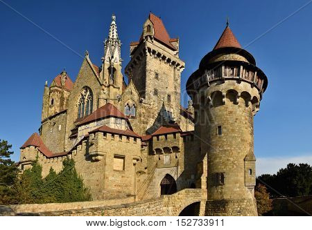 Beautiful Medieval Kreuzenstein Castle In Leobendorf Village. Near Vienna, Austria - Europe. Autumn