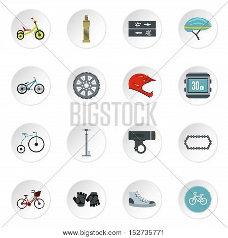 Bicycling icons set. Flat illustration of 16 bicycling vector icons for web