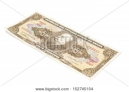 5 Brasilian cruzeiro banknote isolated on white
