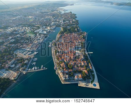 Aerial view of the old city of Zadar in Croatia.