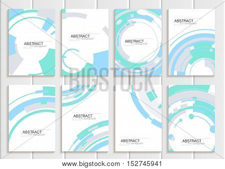 Stock vector set of brochures in abstract style. Design business templates with blue curves, turquoise rectangular shape white background for printed material, element, web site, card, cover, wallpaper