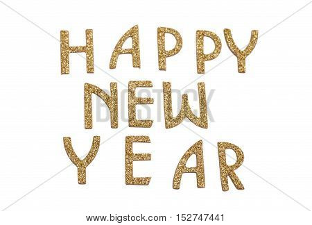 Happy New Year in golden text isolated