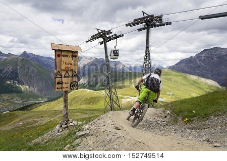 Flow Line In Bikepark In Mountains Above Livigno, Italy