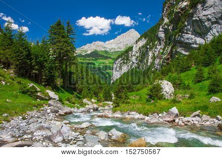 Rapid Stream In Klausen Pass, Switzerland