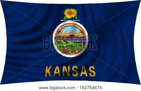 Flag of the US state of Kansas. American patriotic element. USA banner. United States of America symbol. Kansan official flag waving isolated on white 3d illustration