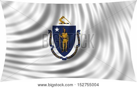 Flag of the US state of Massachusetts. American patriotic element. USA banner. United States of America symbol. Massachusettsan official flag waving isolated on white 3d illustration