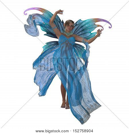 Fairy Saida on White 3D Illustration - A fairy is a creature of folklore and legend and has pointed long ears is small in stature and has wings.
