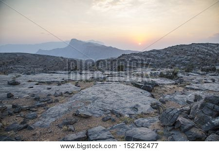 Jebel Shams the highest peak in Middle East at sunset