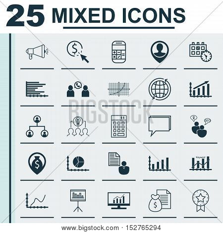 Set Of 25 Universal Editable Icons For Statistics, Advertising And Business Management Topics. Inclu