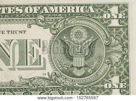US one dollar bill closeup macro 1 usd banknote