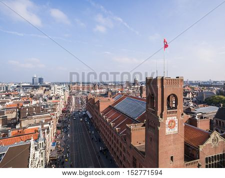 Aerial view at Amsterdam city, near exchange house