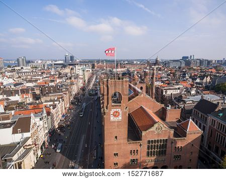 Aerial view at Amsterdam city, near exchange house