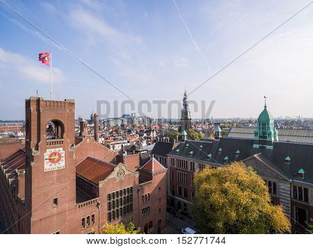 Aerial view at Amsterdam city, near exchange house