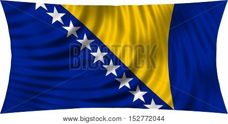 Bosnian and Herzegovinian national official flag. Patriotic symbol banner element background. Correct colors. Flag of Bosnia and Herzegovina waving isolated on white 3d illustration