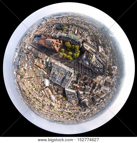 Aerial view at Amsterdam city, near exchange house