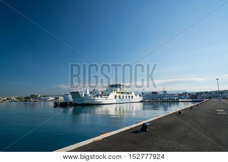 Zadar, Croatia - July 20, 2016: Jadrolinija ferry boat in Gazenica port in Zadar, Croatia. Car ferry boats linking the islands to mainland