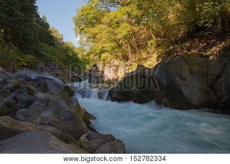 Nature waterfall in the forest water stream.