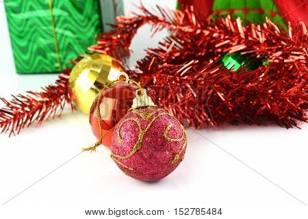 Christmas Ball With Christmas Decorati  On White Background .