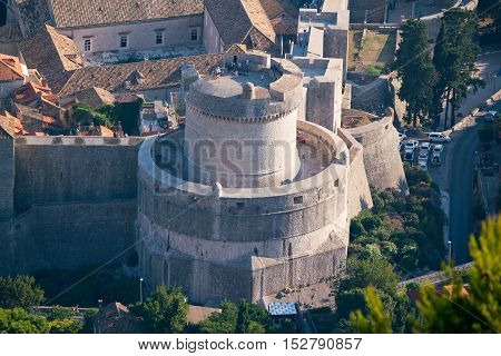 The Minceta Tower dominates the northwestern high part of the city and its walls in Dubrovnik, Croatia.