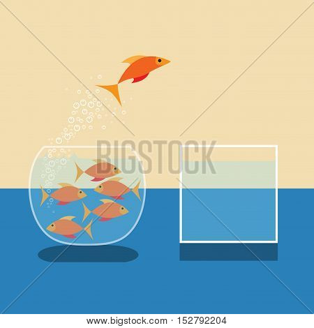Goldfish jumping out of water. Vector flat design