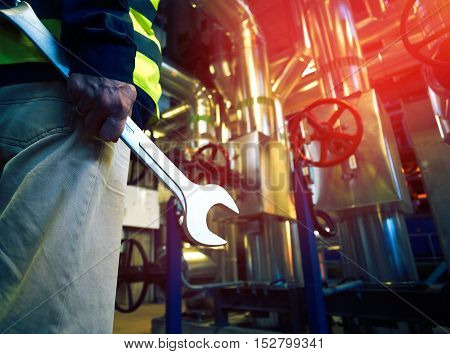 Industrial Worker With Spanner At штвгыекшфд Factory