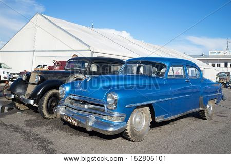 KRONSTADT, RUSSIA - SEPTEMBER 04, 2016: American full-size Chrysler Windsor 1954 model year at the exhibition of vintage cars 
