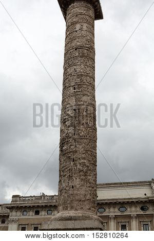 The Column of Marcus Aurelius in Piazza Colonna. Rome italy