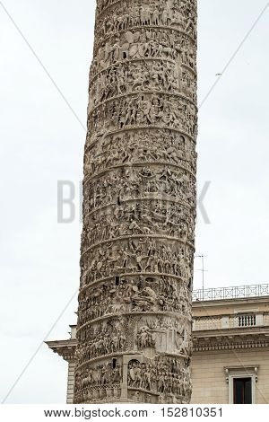The Column of Marcus Aurelius in Piazza Colonna. Rome italy