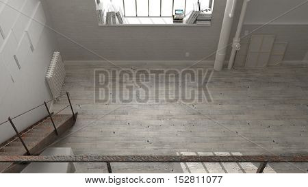 Industrial empty space, interior design, top view