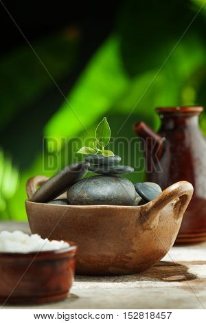 close up view of spa theme objects on color back