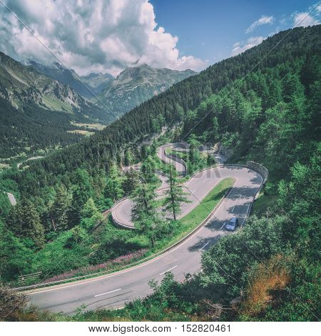 Amazing view of maloja pass, Alps, Switzerland, Europe, toned like Instagram filter