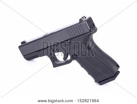 Automatic 9 m.m handgun pistol isolated on white